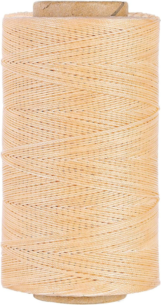 Sturdy Bonded Waxed Polyester Thread, 0.55mm, 437 Yards Wax String Cord - Beige for Leather, Hand Sewing, Stitching, Beading, Bookbinding, Bracelets and Macrame Jewelry Making