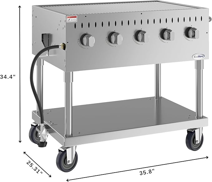 KoolMore 36 in. Commercial 5-Burner Mobile Outdoor Propane Grill in Stainless Steel (KM-CGM-36)