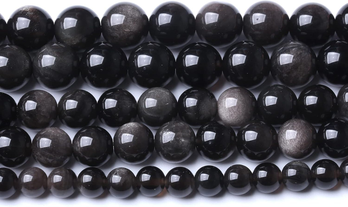 60pcs 6mm AAA Natural Obsidian Stone Beads Gemstone Round Loose Beads for Jewelry Making DIY Bracelet (Sliver Color Obsidian Stone, 6mm)