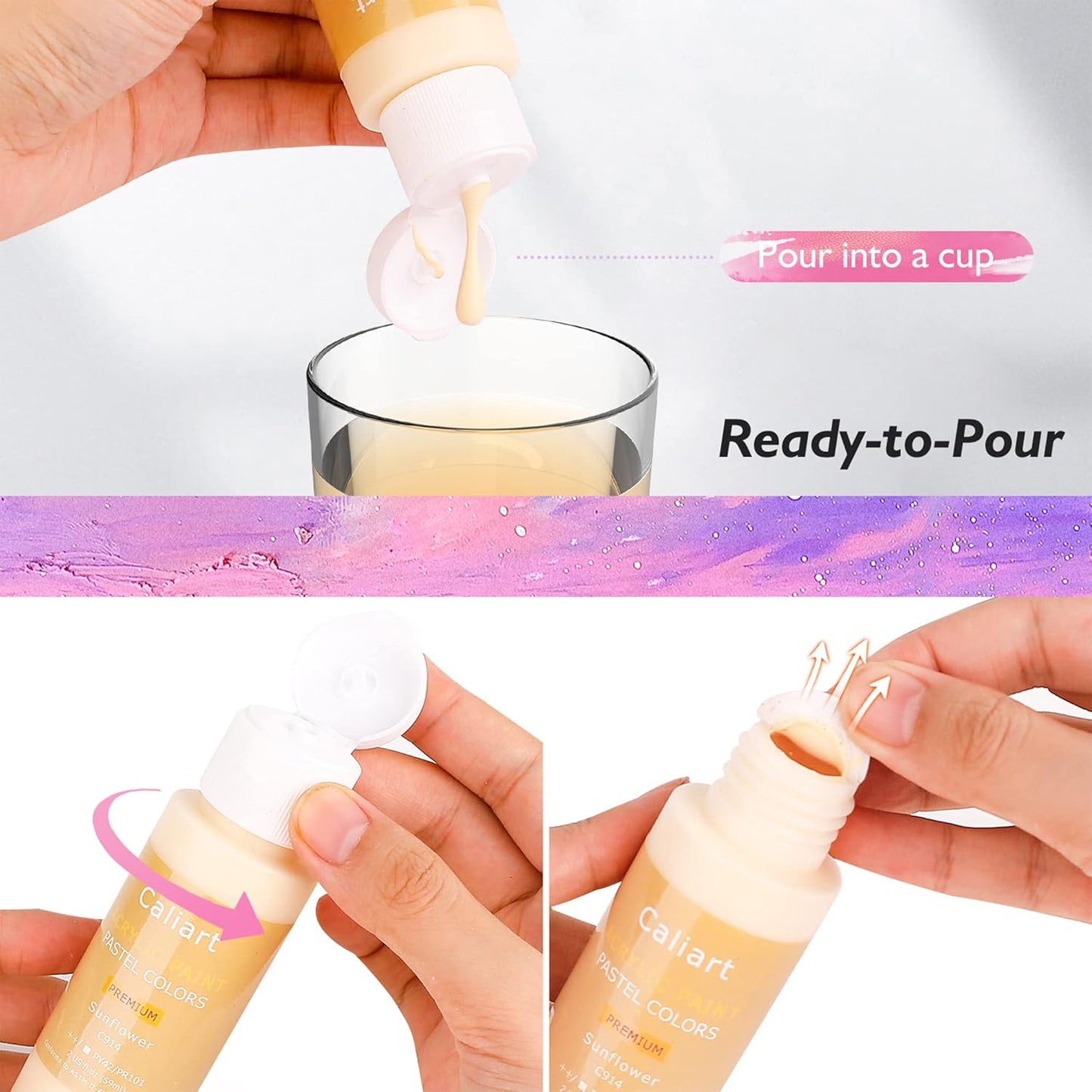 Caliart Acrylic Paint Set with 12 Brushes, 36 Pastel Colors (59ml, 2oz) Art Craft Paint for Artists Adults Beginners Painters, Canvas Ceramic Wood Fabric Rock Painting Supplies Kit