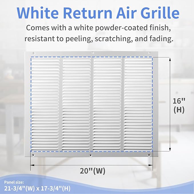 20"W x 16"H [Duct Opening Size] Steel Return Air Grille, Air Return Vent Cover for Ceiling and Sidewall - HVAC Air Vent Covers - [Outer Dimensions: 21.75"W x 17.75"H]