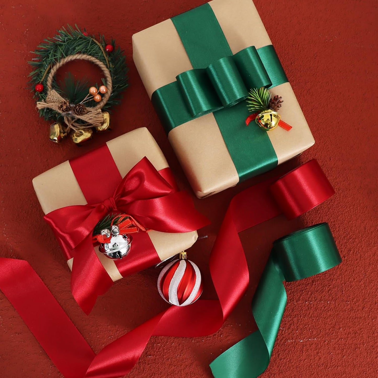 TONIFUL 1 Inch x 100yds Red Satin Ribbon, Thin Solid Color Satin Ribbon for Gift Wrapping, Crafts, Hair Bows Making, Wedding Party Decoration, Sewing, Invitation Cards, Floral Bouquets, Christmas