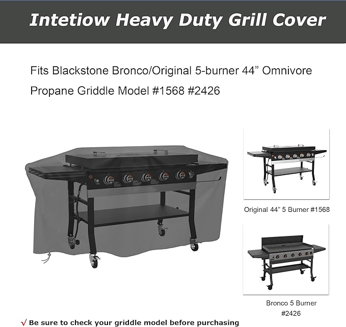 Grill Cover for Blackstone 5 Burner Griddle, for Black Stone Bronco 5-Burner 44 Inch Omnivore Propane Griddle, 600D Heavy Duty Waterproof Flat top Gas Grill BBQ Cover, Black