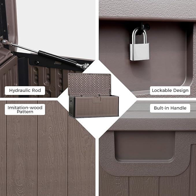 100 Gallon Deck Box, Double-Wall Construction Waterproof Outdoor Patio Storage Box, Lockable Deck Storage Bin Outdoor Storage Bench for Pool Patio Garden