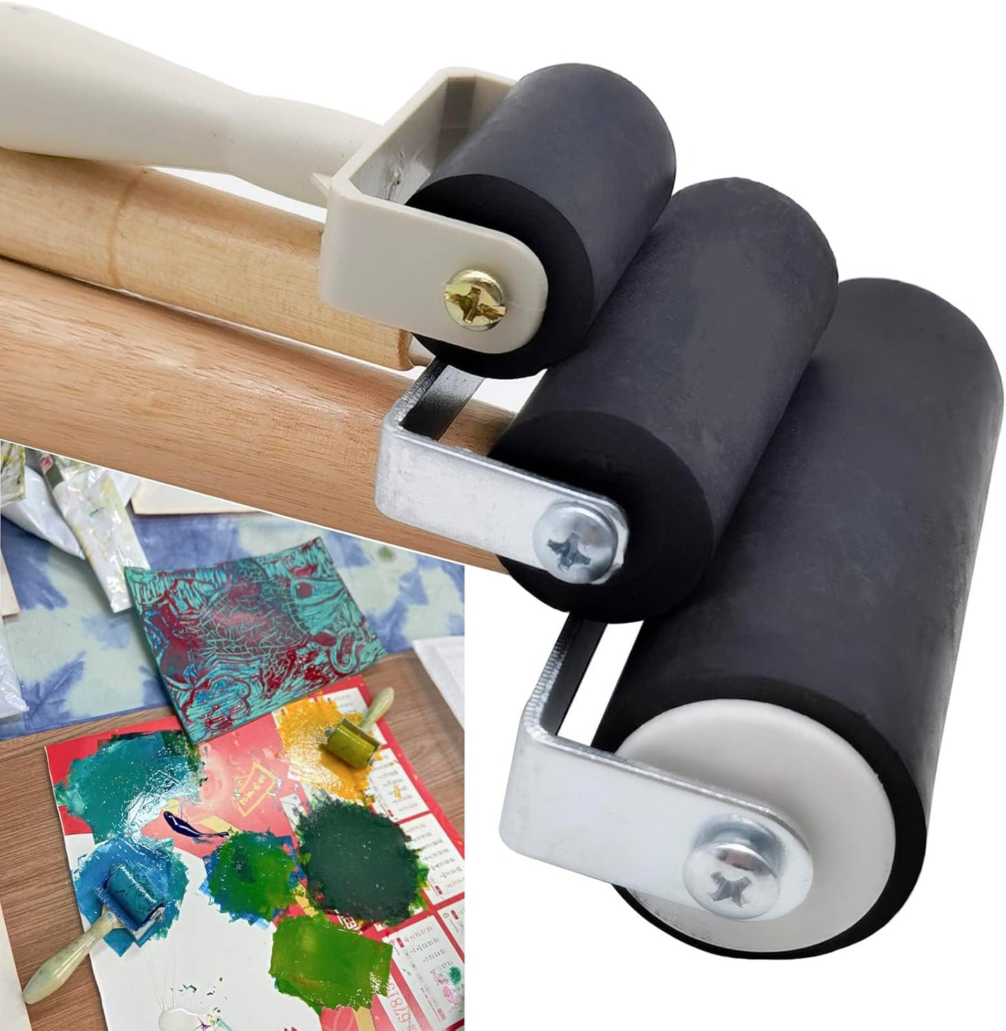 HRJZF Rubber Brayer Roller Set, 16 Pack, 1.4 Inch, Printmaking and Stamping Tools