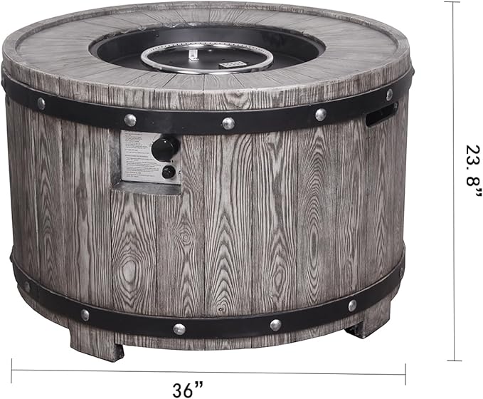 Afterglow Outdoor 36" Round TerraFdab Propane Fire Pit Table for Outside Patio Backyard Garden, Firepit Table with Weather Cover and Lava Rocks(Gas Tank not Included)，50000 BTU, Wood Look(Grey)