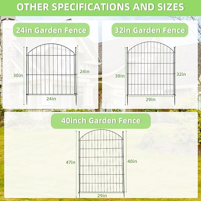 Decorative Garden Fence 32in (H) x24ft (L), 10 Pack No Dig Fence Animal Barrier for Dog with Lock, Arched Flower Bed Edging, Wire Border Panel Fencing for Yard Patio Outdoor Decor