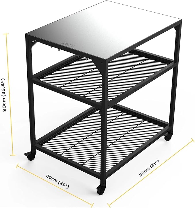 ooni Medium Modular Outdoor Table - 31x22x35 Inch Stainless Steel Pizza Oven Stand, Barbecue Cart, Outdoor Pizza Station