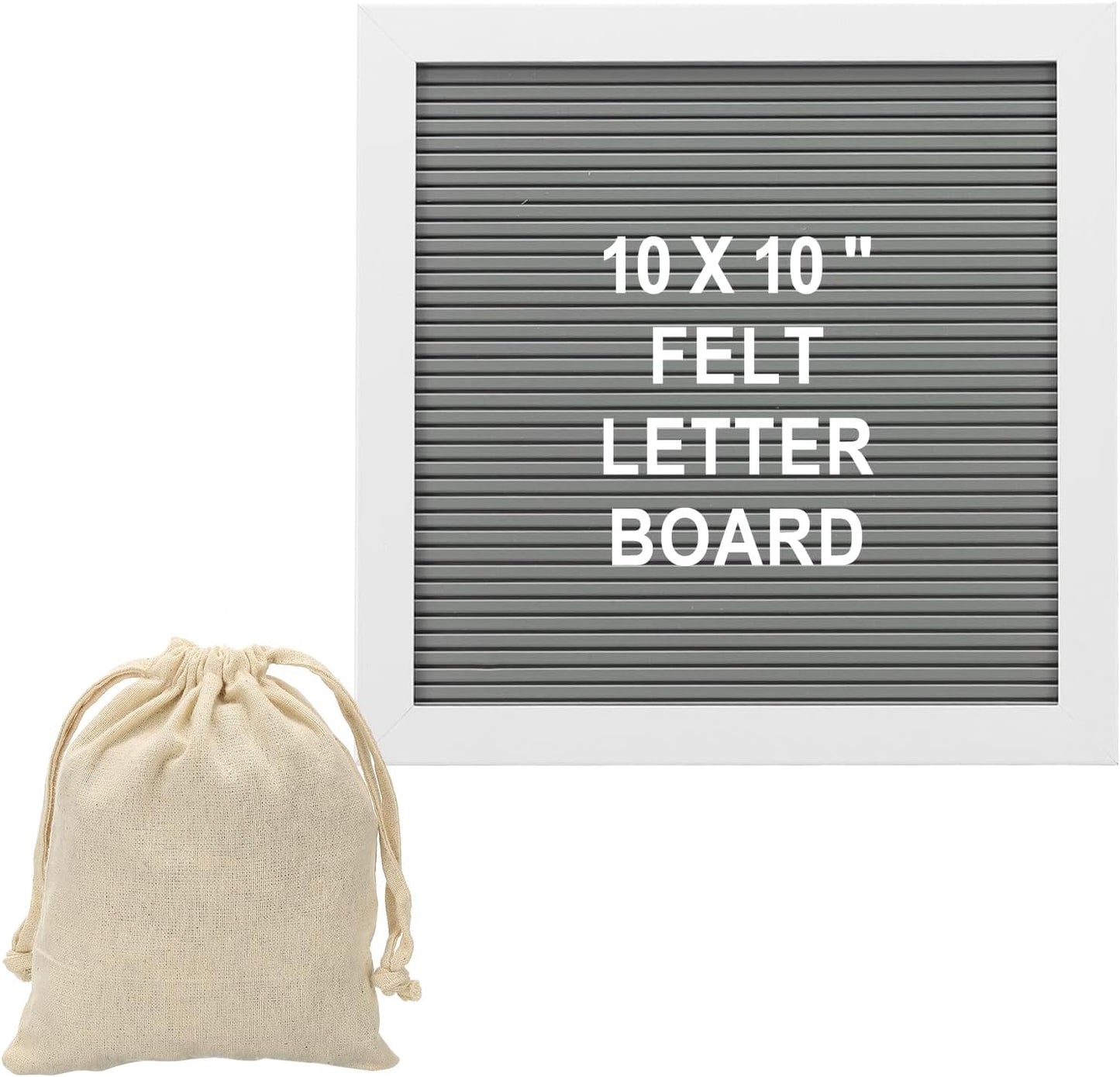 PATIKIL Felt Letter Board, 10x10Inches Gray White Wooden Changeable Message Board with Storage Bag Stand for Kitchen Menu Classroom Farmhouse Decor Notes, White Letter