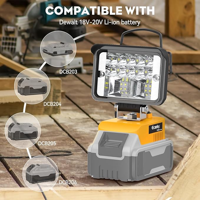 Ecarke Cordless Handheld Flashlight for DeWalt 18V/20V: LED Work Battery Light - 20W 2000LM Tools for Working in Dark Environments,Outdoor,Fishing,Gift,Job Site&Security Lighting(Only Tool)