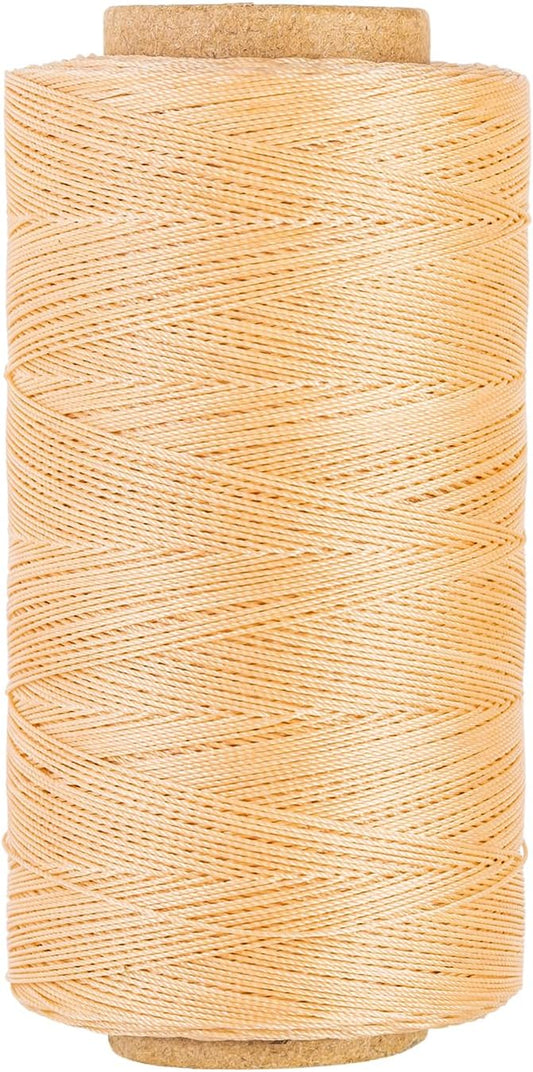 Thin Wax Polyester Thread, 0.45mm, 547 Yards, 3 Ply Round Waxed Cord Strings for Sewing, Beading, Binding, Micro Braiding, Fine Leather Craft and Micro Macrame Jewelry - Beige