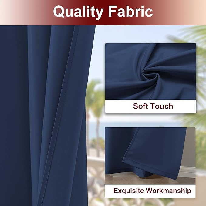 HolidayIdeas Grommet Outdoor Curtains for Patio Waterproof 8 Pcs All Weather Balcony Outside Curtains for Apartments, Gazebo, Pergolas, Porch, 54x95 Inch, Navy