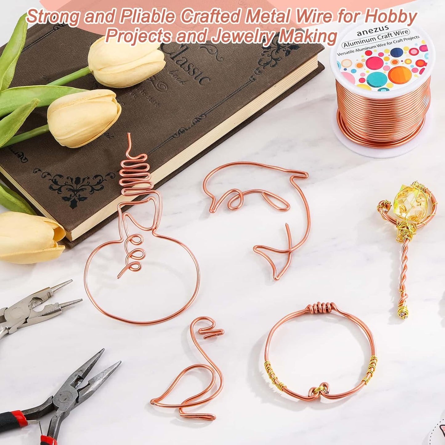 Anezus 12 Gauge Craft Wire Bendable - 2mm Metal Armature Sculpting Wire for Crafting, Wreath Making, Jewelry Making, Beading, Floral (Copper, 100 Feet)