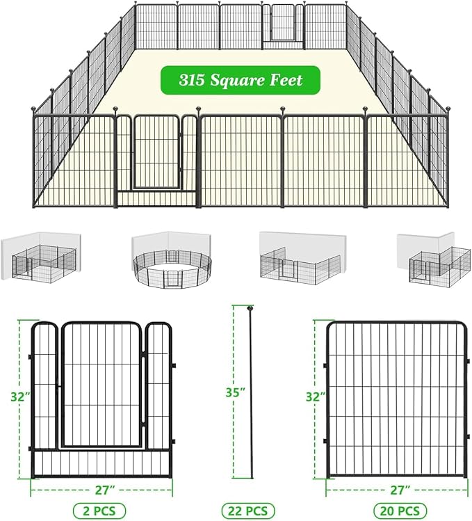 Garden Fence with Gate Metal Fencing Outdoor for Yard, 32in x50ft 22 Panels Outdoor Dog Fence Temporary Fence for Dogs Outside, Rustproof Garden Fencing Flower Bed Edging for Patio