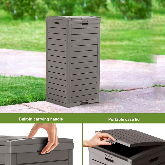 38 Gallon Outdoor Trash Can with lid,Waterproof,UV-Resistant Resin Garbage Can,Lockable Lid and Drip Tray,Trash Bin for Patio,Kitchen, Backyard and Deck(Grey)