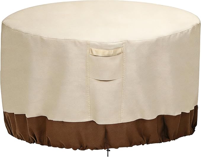 Vailge Fire Pit Cover Round,100% Waterproof Round Patio Fire Bowl Cover,Outdoor Heavy Duty Gas Firepit Table Covers with Air Vent and Handle