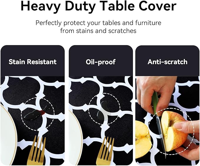 Romanstile Rectangle Plastic Tablecloth, 100% Waterproof Oil-Proof Checkered PVC Table Cloth, Heavy Duty Vinyl Table Cover for Dining, Camping, Picnic, Outdoor - 54 x 120 Inch, Moroco Black