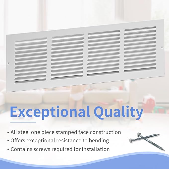 20"W x 6"H [Duct Opening Size] Steel Return Air Grille, Air Return Vent Cover for Ceiling and Sidewall - HVAC Air Vent Covers - [Outer Dimensions: 21.75"W x 7.75"H]