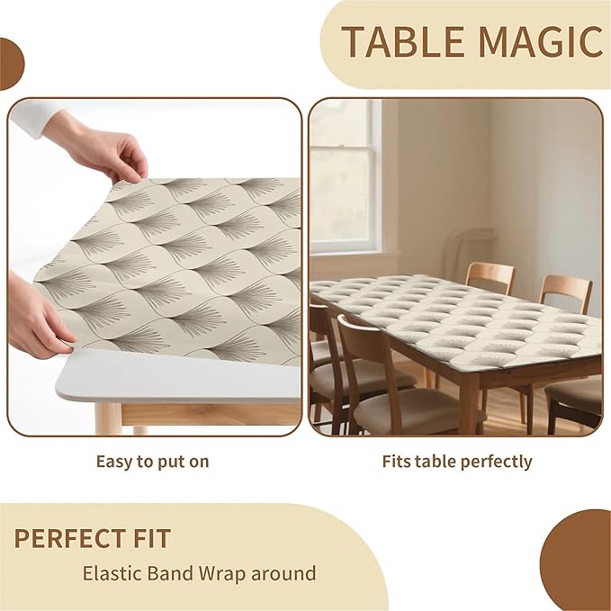 Rectangle Table Cloth Cover Waterproof Elastic Fitted Polyester Fitted Tablecloths for 6 Foot Tables for Indoor,Picnic, Camping, Outdoor （72" x 30"，Sector Geometry）
