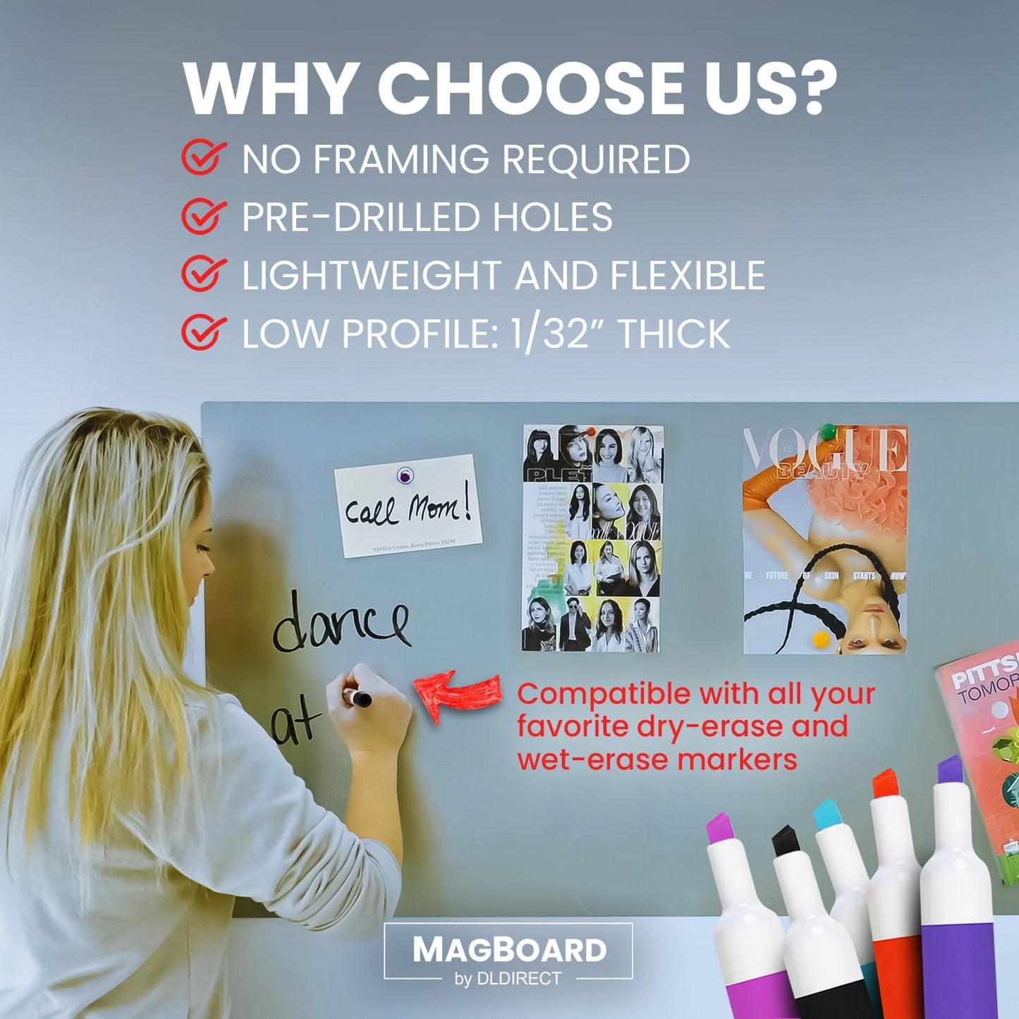 Diamond Life Magnetic Board - Memo & Vision Board for Home, Office, and Classroom - Magnet Board for Kids - Pre-drilled Mounting Screws Included (Samples 3"x2")