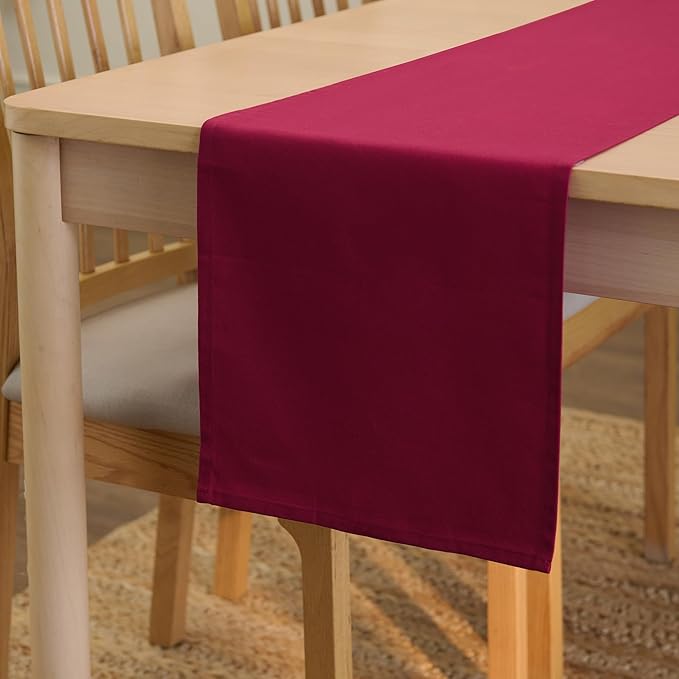 Encasa XO Table Runner 13"x59" Long | Cotton Canvas Fabric | Rich Maroon Solid Color | Machine Washable & Durable