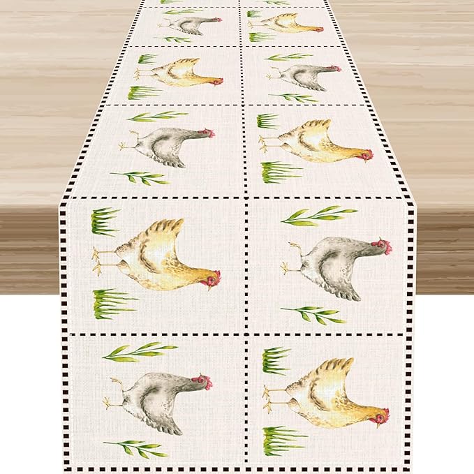 Farmhouse Rooster Table Runner, Rustic Farm Animals Chicken Plant Vintage Coffee Table Center Decor for Family Kitchen and Living Room Outdoor Country Holiday Party Table Decorations, 13" X 72"
