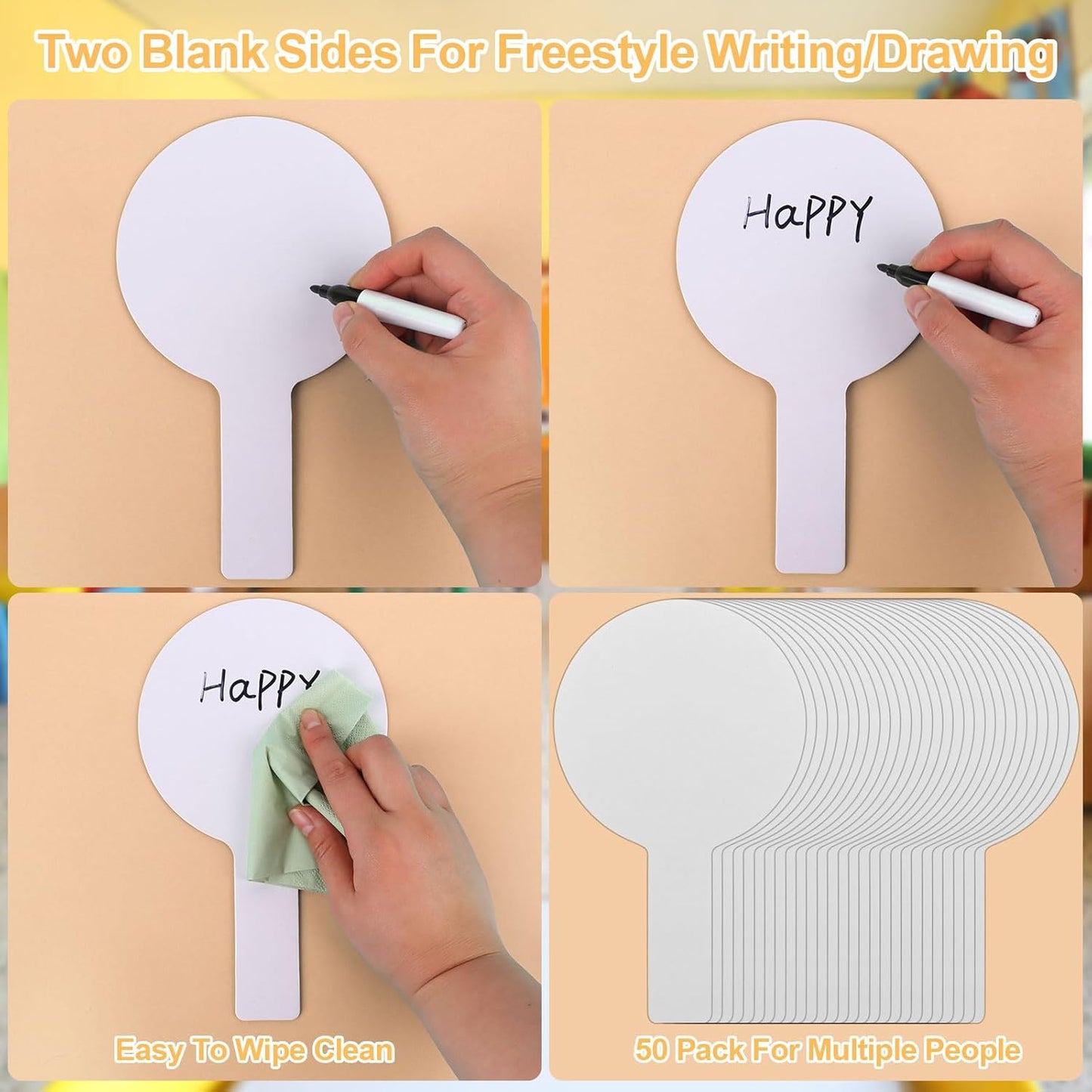 50 Pieces Dry Erase Answer Paddles Handheld Double Sided Paddles Mini White Boards Small White Board Dry Erase Signs Auction Paddles for Students Classroom Voting Bridal Shower Games