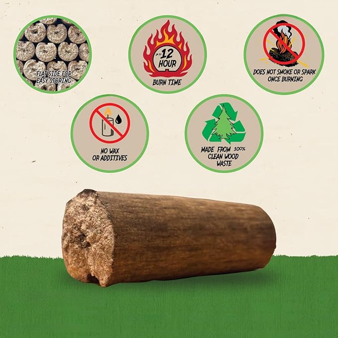 Home Fire Prest Logs - Burn up to 12 Hours in a Wood Stove - Six 100% Wood Fire Logs with One Lighting Fire Starter for Indoor Fireplace and Outdoor Fireplace - Additive Free, Made in The USA