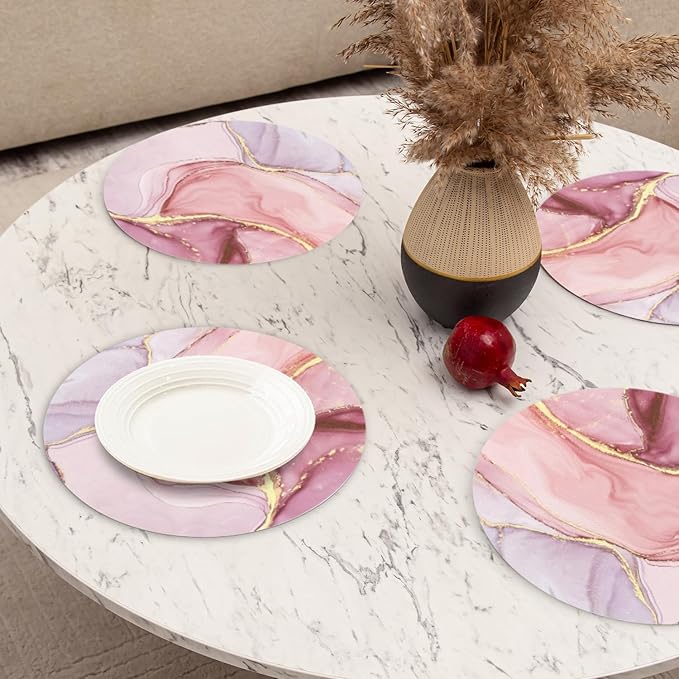 Faux Leather Heat Resistant Placemats Set of 4,Pink Marble Modern Texture Ding Table Placemat Washable Waterproof Non-Slip Table Place Mats for Party Coffee Bar,13inch