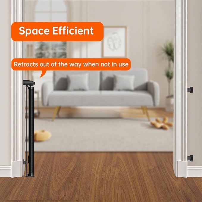 Retractable Safety gate, pet/Dog/cat Temporary Door, Baby Safety Temporary Door,for Doorways and Stairs,Expands to 71" Wide, Easy Installation(Black,33.5"x71")
