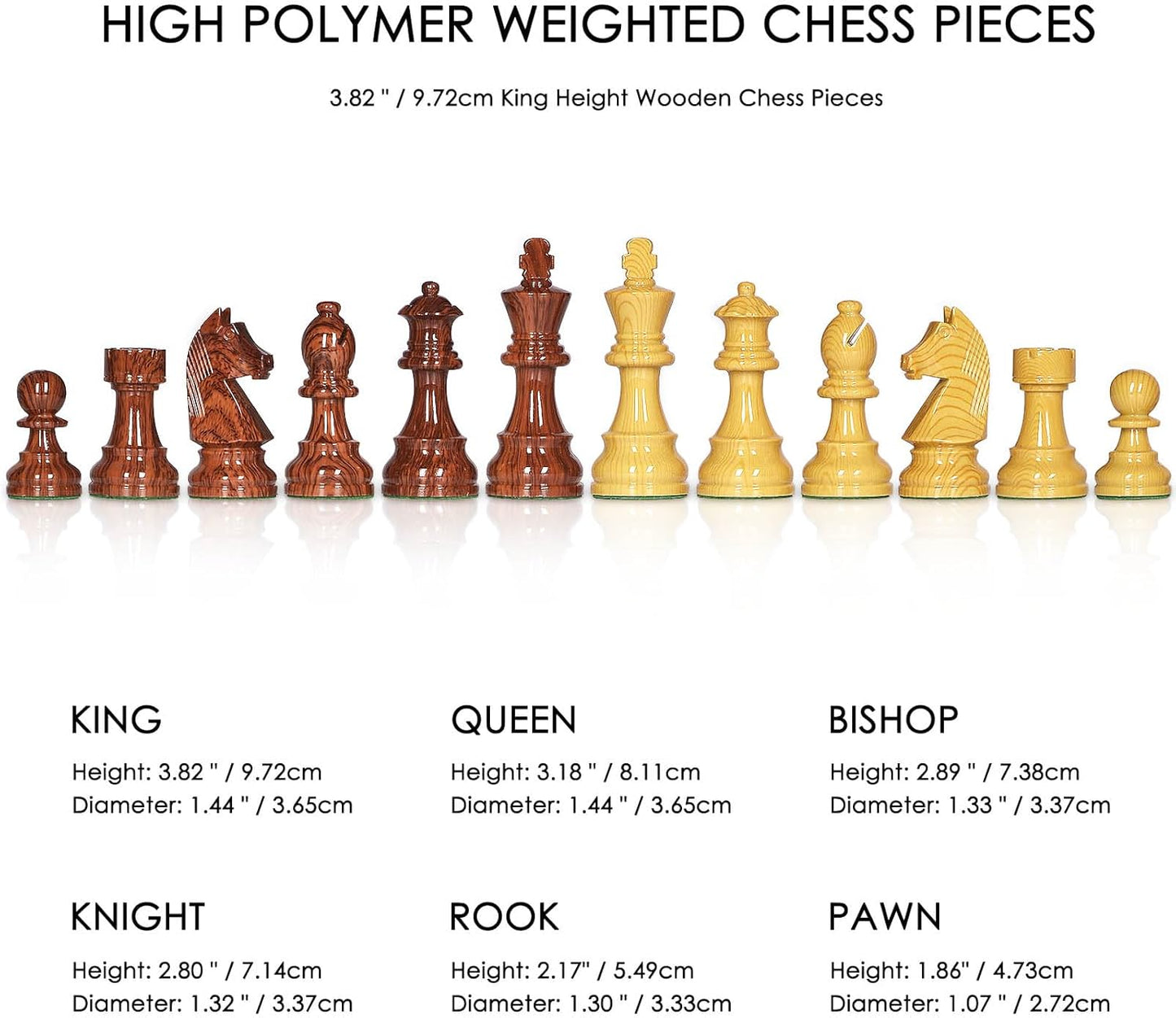 AMEROUS 20'' x 20'' Wooden Chess Set with High Polymer Weighted Chess Pieces / 3.75'' King / 2 Extra Queens/Larger Size Folding Board, Chess Board Game for Adults