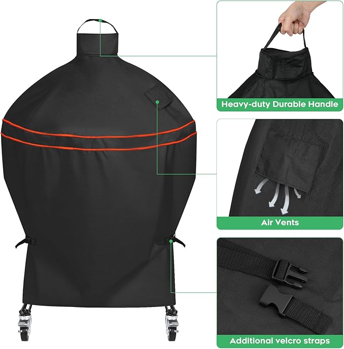 Heavy-Duty 600D Grill Cover fit for Kamado Joe 24-inch Big Joe Series I II III and Other Round 24-inch Charcoal Grill with Similar Sizes, 38" Dia x 55" H