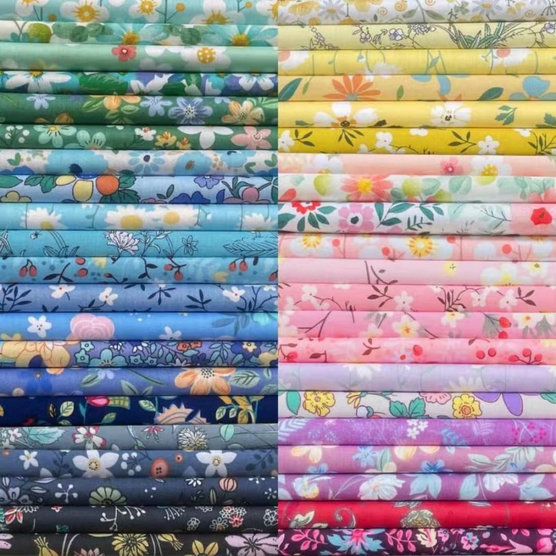 HANPATQUI 50PCS 5 x 5 inch Floral 100% Cotton Fat Quarters Fabric for Sewing and Quilting Bundles Precut Fabric Square for DIY Craft Patchwork