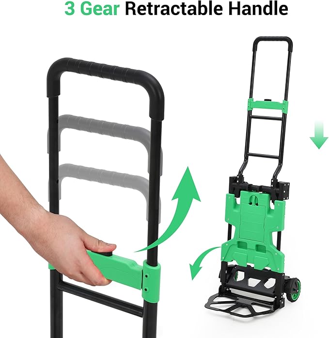 2-in-1 Folding Hand Truck with Basket, Heavy Duty 330LBS Collapsible Cart, Convertible Dolly & 4-Wheel Portable Shopping Cart for Groceries, Travel, Moving - Green