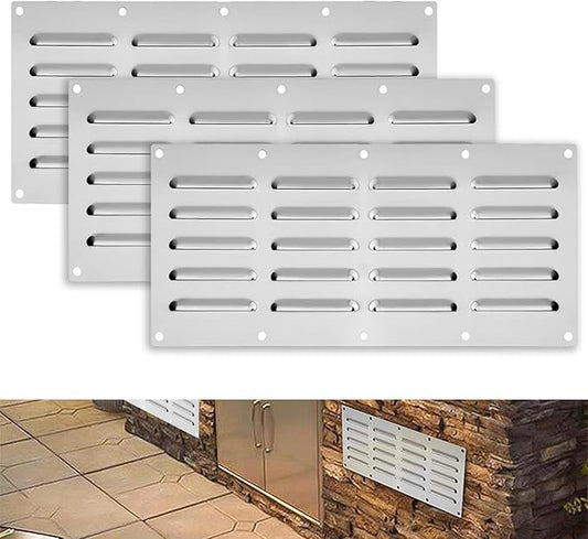 3 Pack Stainless Steel Venting Panel for Grill Accessory, 15" by 6-1/2" Stainless Steel Venting Panel for Masonry Fire Pits Fireplaces, Metal Vent Cover for Outdoor Kitchens