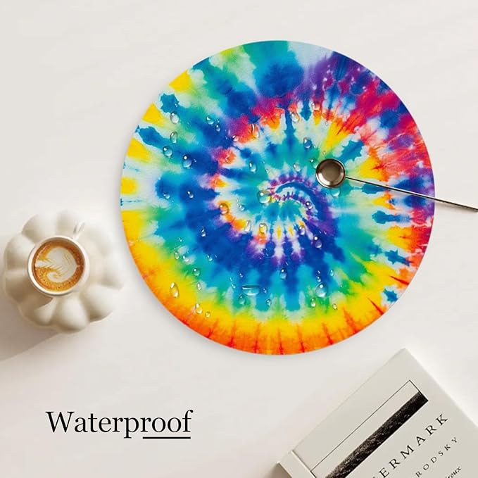 Faux Leather Placemats Set of 4,Colorful Spiral Tie-Dye Ding Table Round Placemat Soft and Easy Storage Heat-Resistant Waterproof Non-Slip Place Mats for Bedroom Decoration,13inch