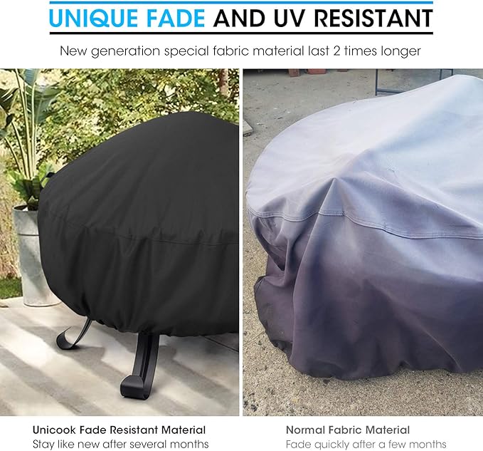 Unicook Round Fire Pit Cover 38 Inch Dia, Fire Bowl Cover Heavy Duty Waterproof, Outdoor Firepit Table Protector, Patio Ottoman Protector, Fade Resistant Material, All Weather Protection, Black