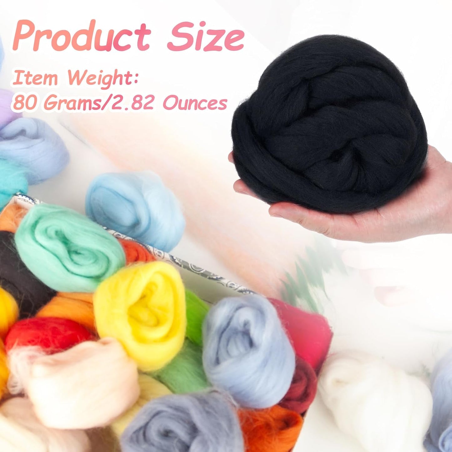 PATIKIL Wool Roving Yarn, 80G/2.82OZ Soft Felting Wool Pure Chunky Roving Yarn Bulk for Needle Felting Knitting Blanket Spinning Weaving DIY Craft, Gray