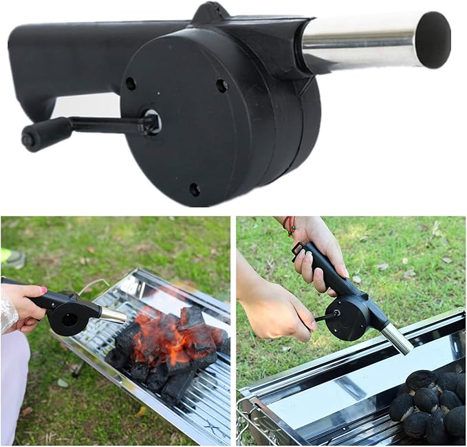 Small Manual Air Blower Hand Crank BBQ Fan Portable Barbecue Air Blower with Handle Grills Charcoal Stove