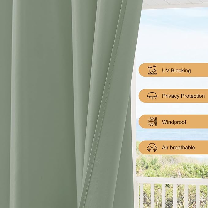 Outdoor Patio Curtains Waterproof with Rod Pocket 4 Pcs 54x84 Inch- Protect Privacy & Weatherproof Balcony Outdoor Curtains for Apartments,Porch, Gazebo, Sliding Glass Door, Sage Green