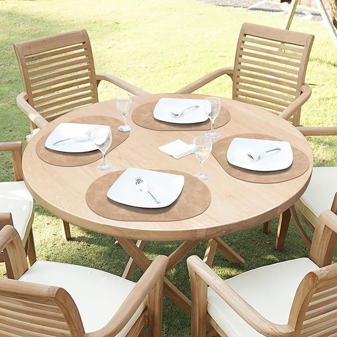 ADRIMER Placemats, Heat Resistant Oval Place Mats Set of 12 Washable 12 x 17 Inch, Waterproof Table Mats Set of 12, Wipeable Faux Leather Placemats for Kitchen, Dining Room, Apricot
