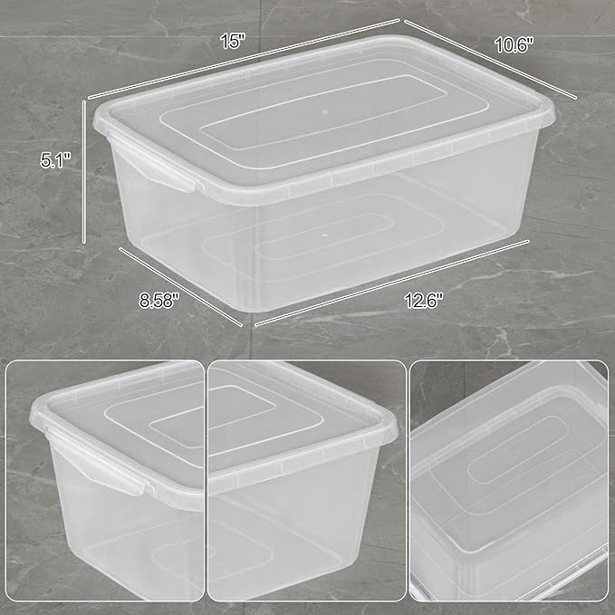 14 Quart Plastic Storage Box, Clear Dough Rising Box with Lid, Pizza Dough Proofing Containers, 4 Packs