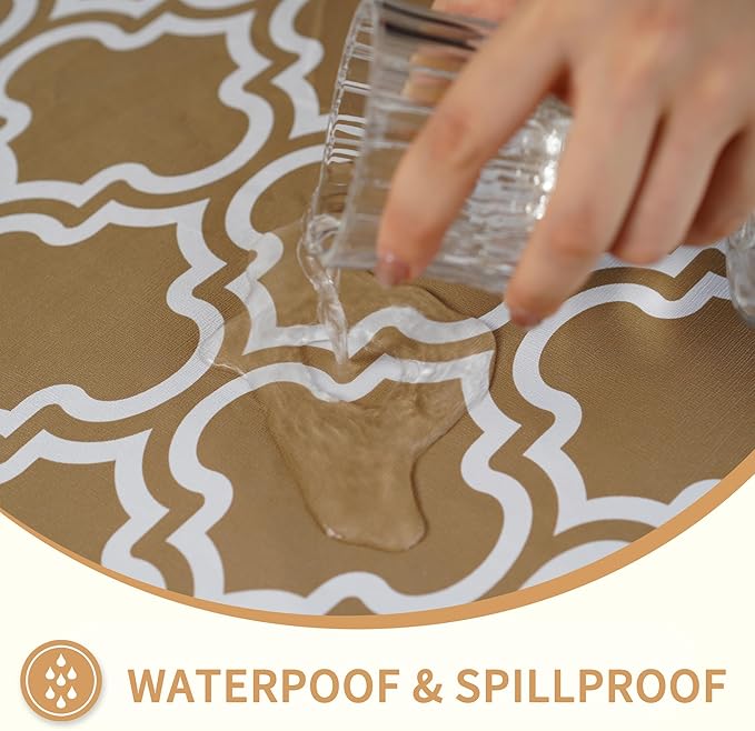 Rectangle Picnic Table Cloth, Elastic Waterproof Fitted Vinyl Tablecloths for 8 Foot Tables, Wipeable Flannel Backed Table Covers for Dining, Camping, Outdoor(Khaki,30"x96")