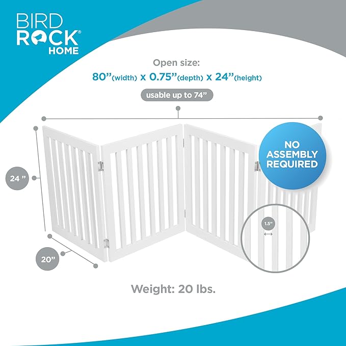 INTERNET'S BEST Dog Gate Indoor Freestanding Pet Barrier, Folding Wood Dog Fence, Extra Wide Doorway Puppy Gate, Indoor Animal Privacy Panel, Wooden Cat Fence - 4 Panel - 24", White