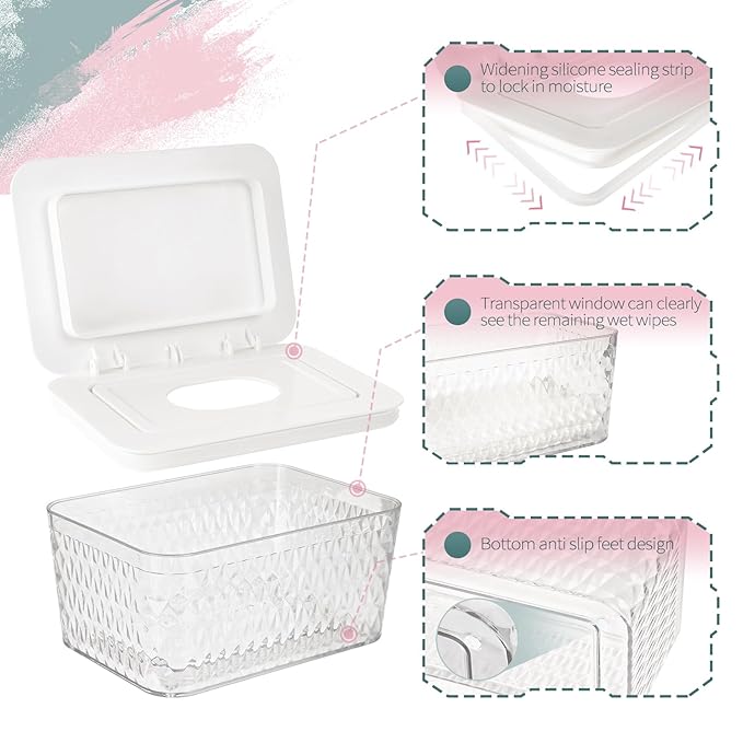 Wipes Dispenser, One-Handed Operation Wipe Holder for Baby & Adult, Seal-Designed Wipes Container for Bathroom Keep Diaper Wipes Fresh (2 Pack White)