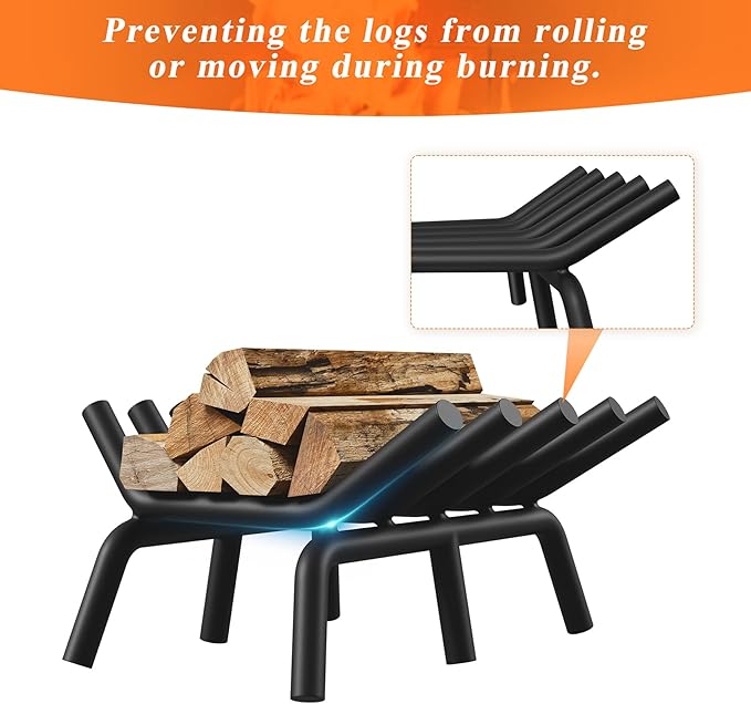 Fireplace Grate 17 Inch with 6 Support Legs, Round Solid Steel Heavy Duty Fireplace Log Holder, Fireplace Log Grate for Indoor Fireplace & Outdoor Firepit