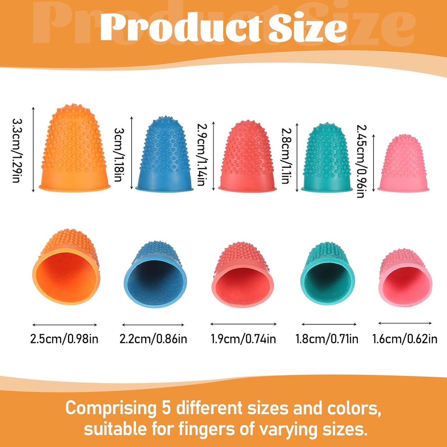 10 Pcs Thumb Thimble for Sewing, 5 Sizes Rubber Finger Thimbles, Reusable Finger Tips Protection for Quilting, Paperwork, Counting, Cutting, Knitting, Crafts