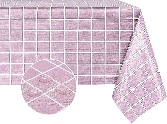 Romanstile Rectangle Vinyl Tablecloth, 100% Waterproof Oil-Proof Checkered Plastic Table Cloth, Heavy Duty Wipeable Table Covers for Dining, Camping, Picnic, Outdoor - 60 x 102 Inch, Pink