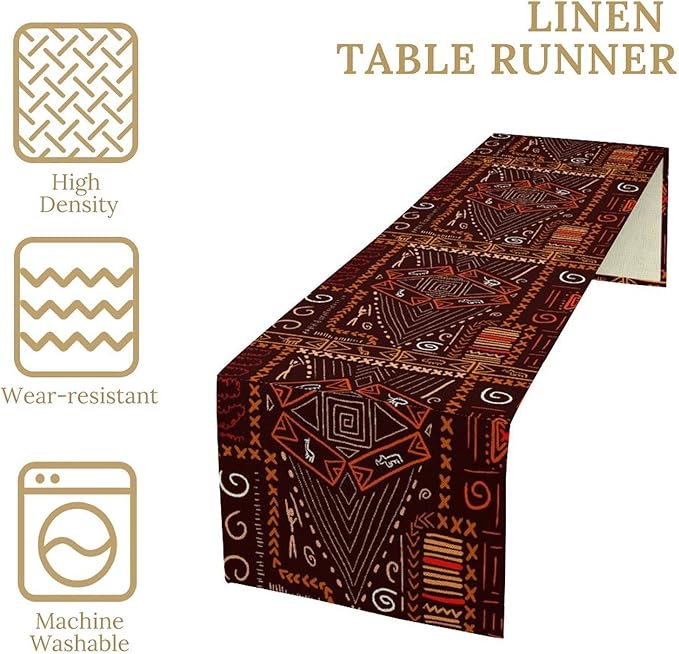 African Table Runner, African Aboriginal Ethnic Tribal Table Runner for Dining Kitchen Farmhouse Party Coffee Home 13x120in