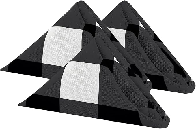 Buffalo Plaid Table Napkins Set of 25 Checkered Cloth Napkins 17x17 inch Washable Dinner Gingham Pattern Napkins Soft Napkins for Wedding Party Dining Banquet(Black and White)